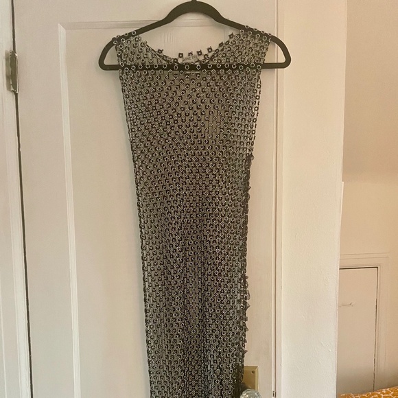 Vine Tree Size M/L Circled Rhinestones Fishnet Midi Dress - Picture 3 of 7